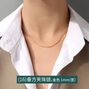 Golden Hanging Square Clip Bead Necklace 40 5cm / 100 Pieces in a Bundle (Naked for Personal Use)