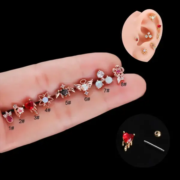 316L Stainless Steel Copper Zircon Ear Cartilage Rings & Studs Heart Shape Waterproof Non Tarnish Surgical Steel