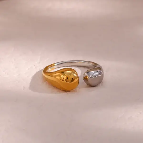 PVD Coated Real Gold Plated 18K Gold Color Block 304 Stainless Steel Simple Style Waterproof Non Tarnish Rings