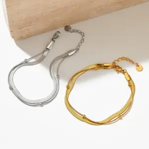 PVD Coated Real Gold Plated 16K Gold White Gold Plated Gold Plating Solid Color 304 Stainless Steel Titanium Steel Retro Waterproof Non Tarnish Bracelets Necklace