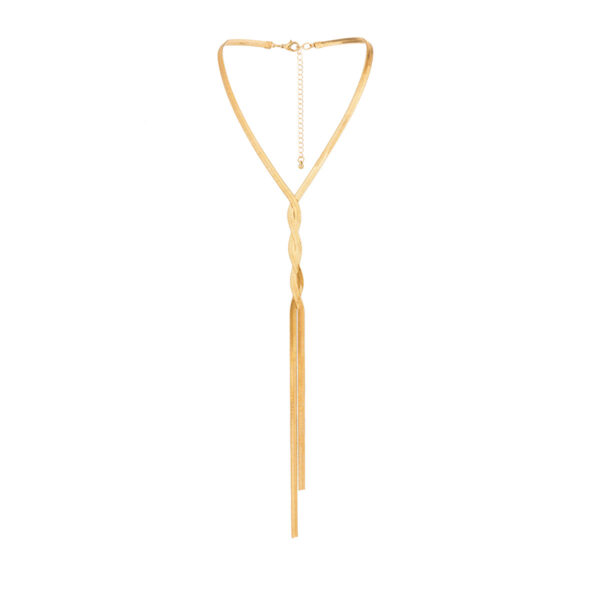 oly-085525bd5bbd1f7fd9c023806e563a53 Wholesale Contrast color wrapped snake bone tassel necklace