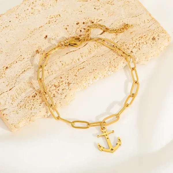 IG Style Basic Geometric Sun Moon 304 Stainless Steel 18K Gold Plated Paperclip Chain Bracelets In Bulk