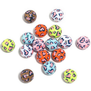 Heart-patterned leopard print - solid color / 16mm (1 pack/20 pieces)