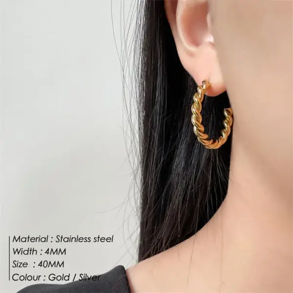 Vacuum Plating Real Gold Plated Geometric 304 Stainless Steel Waterproof Non Tarnish Hoop Earrings
