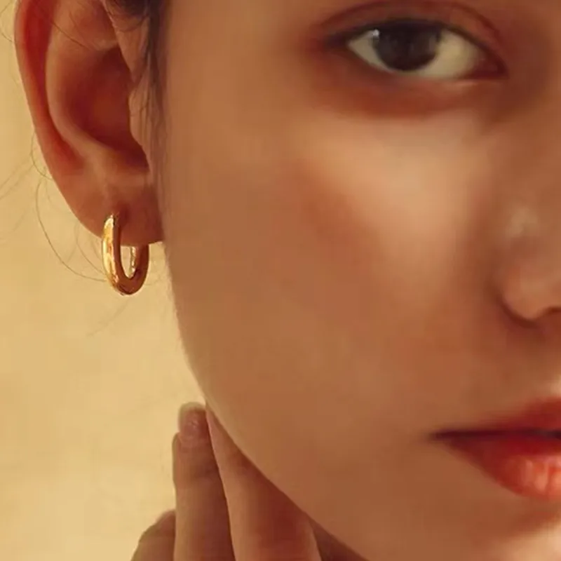 Wholesale PVD Coated Real Gold Plated Circle Stainless Steel Waterproof Non Tarnish 304 Stainless Steel Earrings