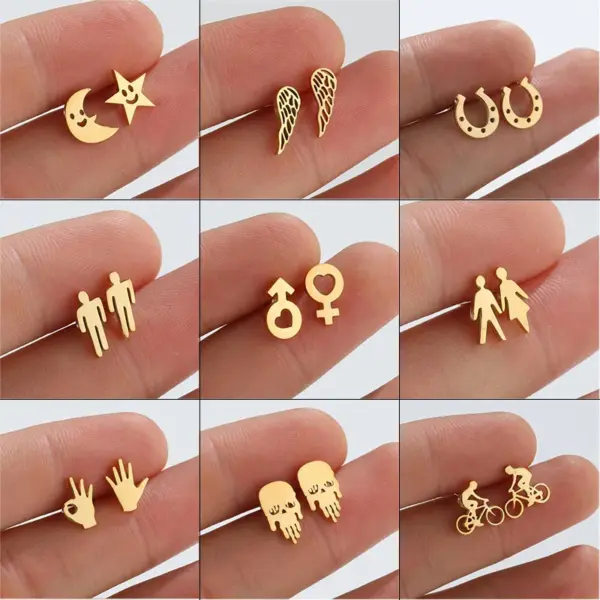 PVD Coated 18K Gold Real Gold Plated Geometric 304 Stainless Steel Simple Style Waterproof Non Tarnish Ear Studs