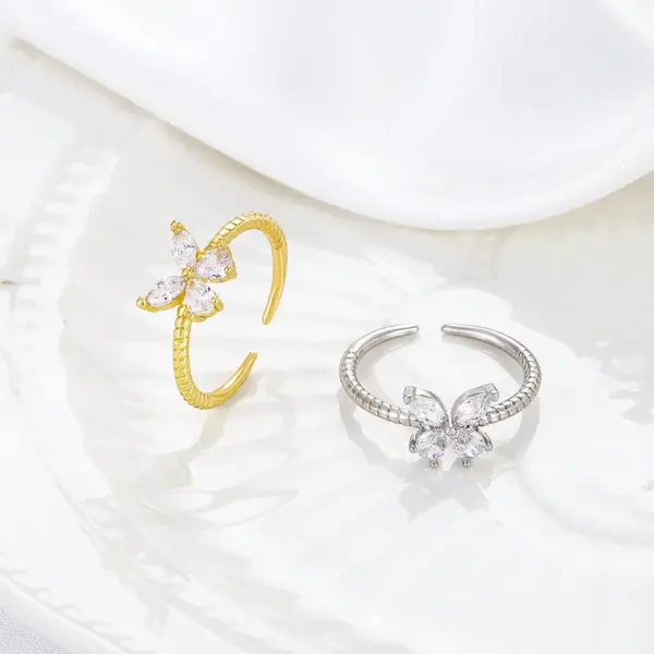 Wholesale Simple Style Butterfly Copper Inlay Zircon Open Ring