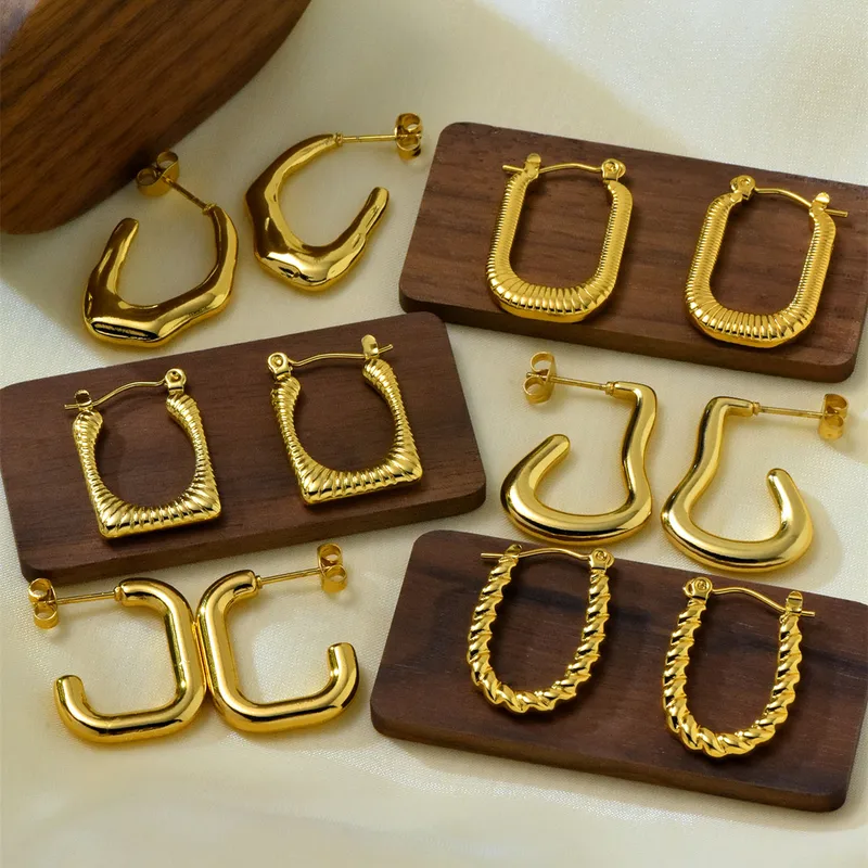 Wholesale Electroplating Golden Plated Irregular 304 Stainless Steel Elegant Earrings