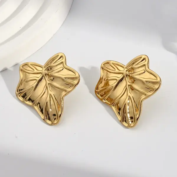 Wholesale Electroplating Golden Plated Irregular Square Leaves 304 Stainless Steel Casual Simple Style Polishing Plating Earrings