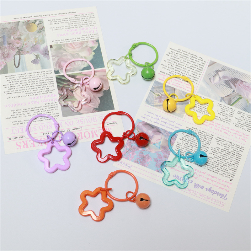 Wholesale Acrylic colorful five-inted star key ring earphone case bag pendant paint card ring bell decorative key chain