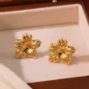 Wholesale 1 Pair French Style IG Style Flower 304 Stainless Steel Imitation Gold Electroplating Ear Studs