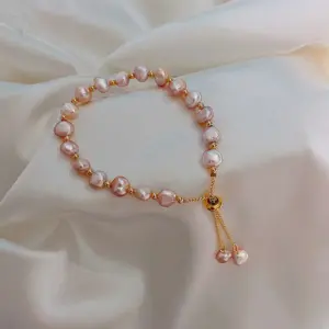 Elegant Round Rhinestones Imitation Pearl Alloy Freshwater Pearl Wholesale Bracelets