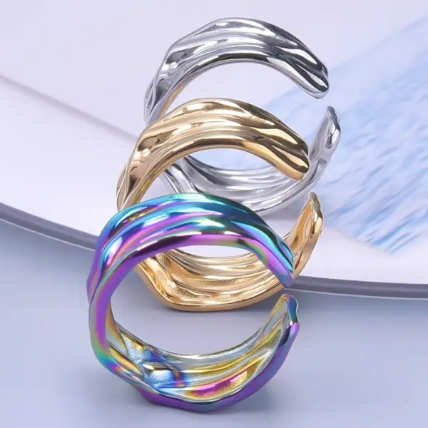 Wholesale PVD Coated Real Gold Plated 18K Gold Geometric 304 Stainless Steel Hip-Hop Waterproof Non Tarnish Open Ring