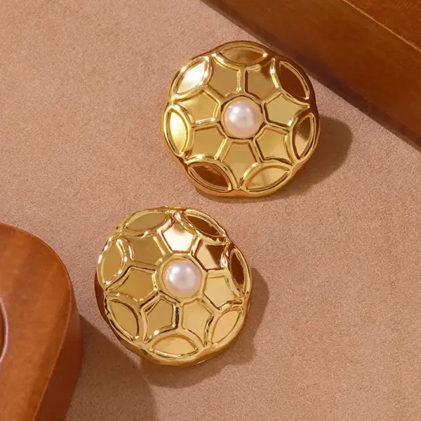 Wholesale 304 Stainless Steel Plastic Quadrilateral Round Electroplating Imitation Gold Elegant Sweet Simple Style Ear Studs