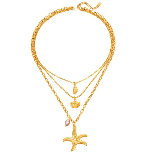 Wholesale Jewelry Beach Starfish Conch Shell 304 Stainless Steel Artificial Pearls Plating Stainless Steel Necklaces