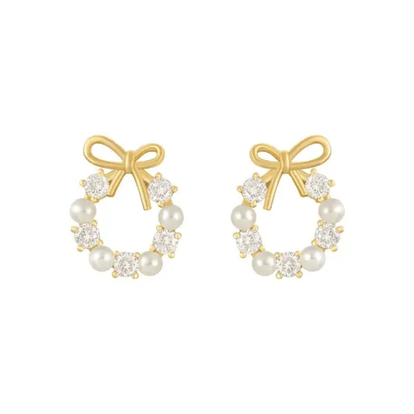 Wholesale Fashion Geometric Moon Copper Artificial Pearls Zircon Ear Studs In Bulk