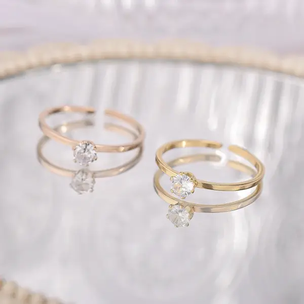 Real Gold Plated 201 Stainless Steel PVD Coated Rhinestones U Shape Waterproof Non Tarnish Carving Open Rings For Unisex