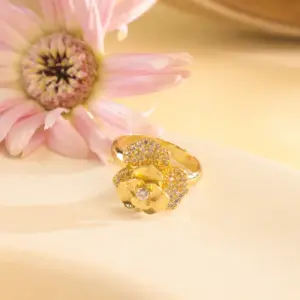 Jz170 Full Zirconium Rose Ring / Gold