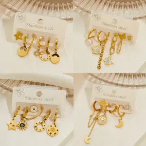 Wholesale 1 Set Modern Style Star Moon Heart Shape Plating Titanium Steel Drop Earrings Ear Studs