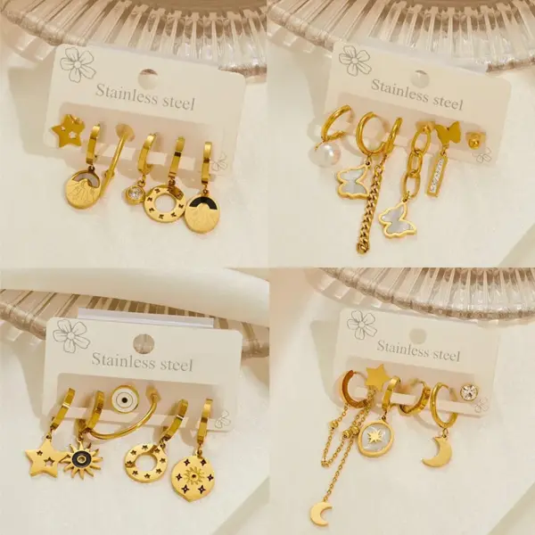 Wholesale 1 Set Modern Style Star Moon Heart Shape Plating Titanium Steel Drop Earrings Ear Studs