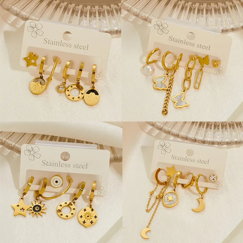Wholesale 1 Set Modern Style Star Moon Heart Shape Plating Titanium Steel Drop Earrings Ear Studs