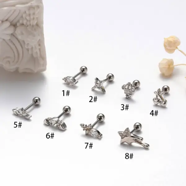 1 Piece Ear Cartilage Rings & Studs Simple Style Korean Style Star Cherry Crown 316L Stainless Steel Copper Waterproof Non Tarnish Surgical Steel