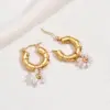 Wholesale 1 Pair Elegant Cute Sweet Flower Beaded Pearl 201 Stainless Steel 18K Gold Plated Earrings