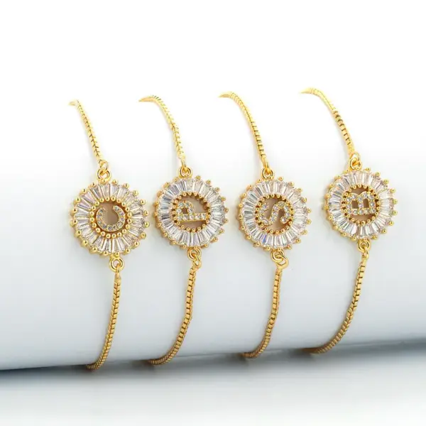 Wholesale Copper Inlaid Zircon Letter Copper Bracelets