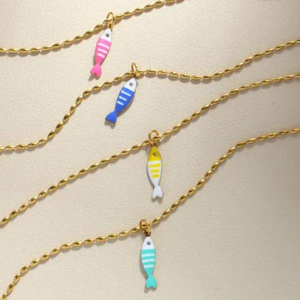 Wholesale Ion Plating (IP) Real Gold Plated Eye Chili Fish 304 Stainless Steel Simple Style Commute Waterproof Non Tarnish Pendant Necklace