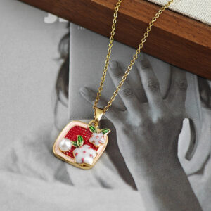 Square brand pink flower pendant-pink