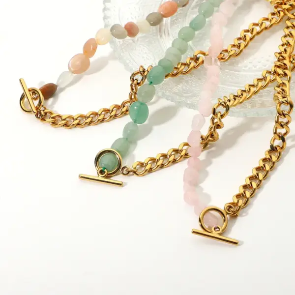 Wholesale 18k Stainless Steel Ot Buckle Colored Natural Stone Beaded Necklace Wholesale Nihaojewelry