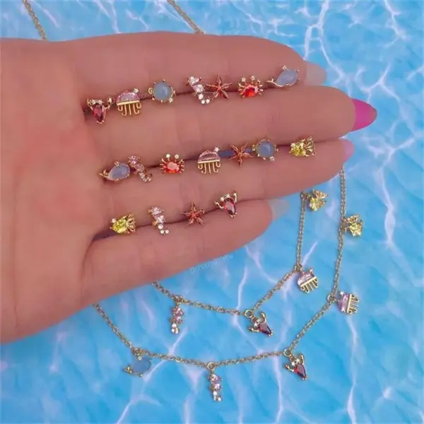 14K Real Gold Plated Brass Zircon Starfish Crab Bracelets