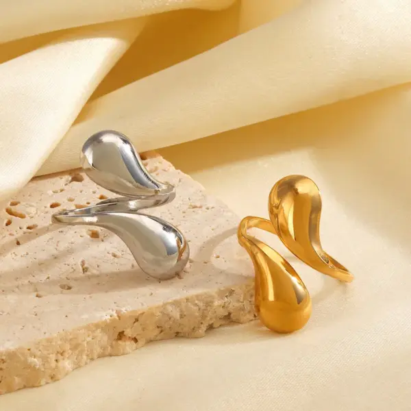 Wholesale Ion Plating (IP) 18K Gold Plated Water Droplets 304 Stainless Steel IG Style Waterproof Non Tarnish Open Rings