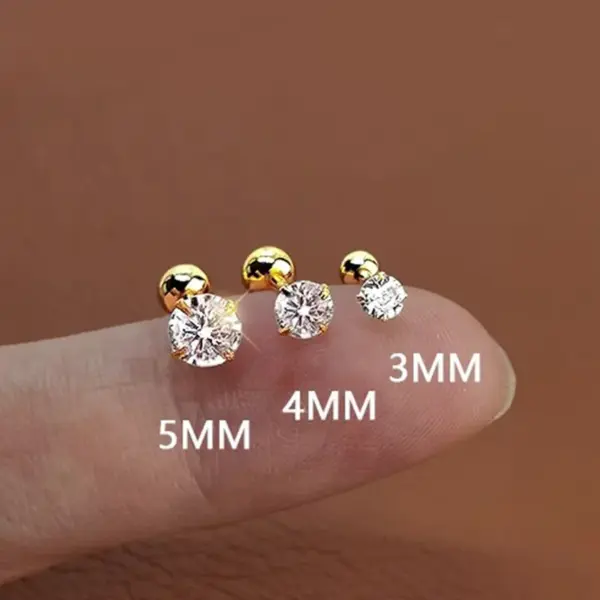 Wholesale 18K Gold Plated 304 Stainless Steel PVD Coated Zircon Solid Color Waterproof Non Tarnish Surgical Steel Streetwear Cartilage Earrings For Women's