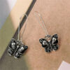 Wholesale Black skull butterfly long earrings Retro Gothic earrings
