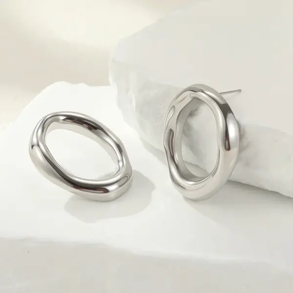 Style Personality Geometric Hollow 304 Stainless Steel Vacuum Electroplating (Furnace) 18K Real Gold Plated Oval Necklace Bracelet Earrings Jewelry Set Versatile Ring Wholesale