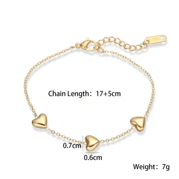 Wholesale Retro Simple Style Heart Shape 304 Stainless Steel Cable Chain Bracelets In Bulk