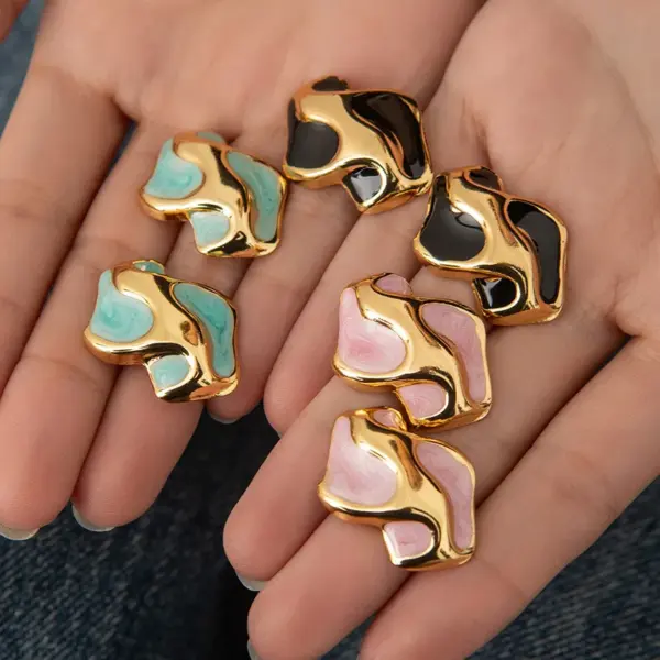 Wholesale Style Women's 316 Stainless Steel Bowknot Flower Colorful Geometric Spiral Pearl Inlaid 18K Gold Plated Vacuum Electroplating Furnace Baking Series Earrings
