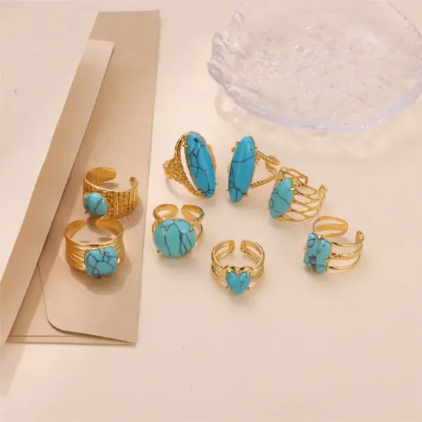 Wholesale PVD Coated 18K Gold Plated Oval Stainless Steel Vintage Style Bridal French Style Open Rings