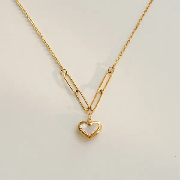 PVD Coated Real Gold Plated Round Heart Shape Solid Color Titanium Steel Elegant Sweet Streetwear Waterproof Non Tarnish Layered Necklaces Pendant Necklace