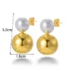 PVD Coated Geometric Round Pearl 304 Stainless Steel French Style Simple Style Korean Style Waterproof Non Tarnish Earrings