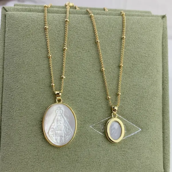 Wholesale Retro Geometric Virgin Mary Copper Inlaid Shell Necklace 1 Piece