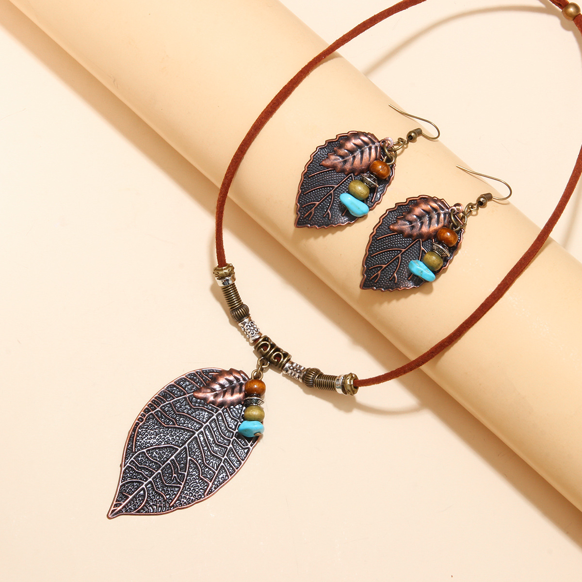 Wholesale Vintage Bohemian Leaf Earring and Necklace Set