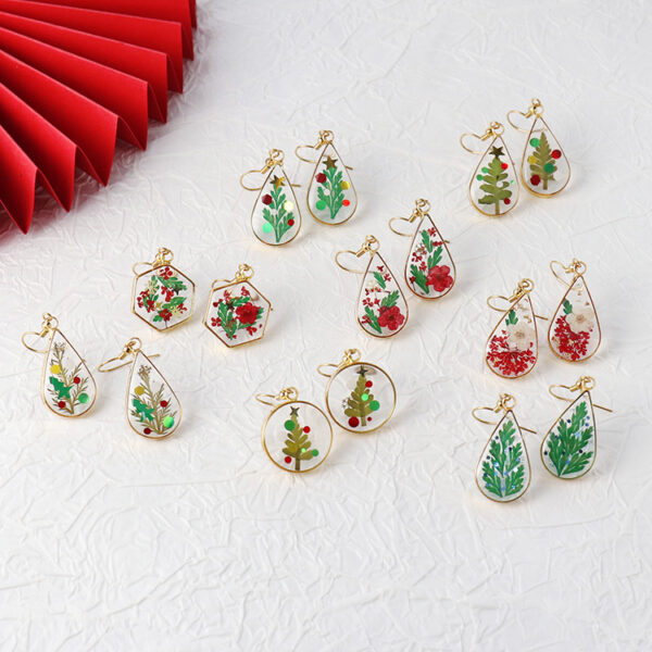 Wholesale Christmas themed resin dried flower earrings