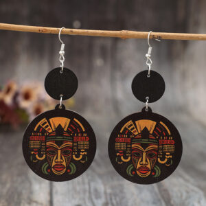Wholesale Geometric Printed Pharaonic Image Vintage Wooden Earrings