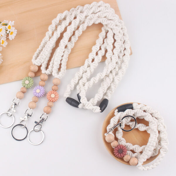 Wholesale New Cartoon Daisy Pure Hand-Woven Necklace Creative DIY Pendant Keychain Brand Work Permit Lanyard