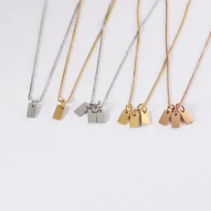 Wholesale 304 Stainless Steel Rectangle Ion Plating (IP) 18K Real Gold Plated Simple Style Waterproof Non Tarnish Box Chain Rose Gold Gold Silver Pendant Necklace