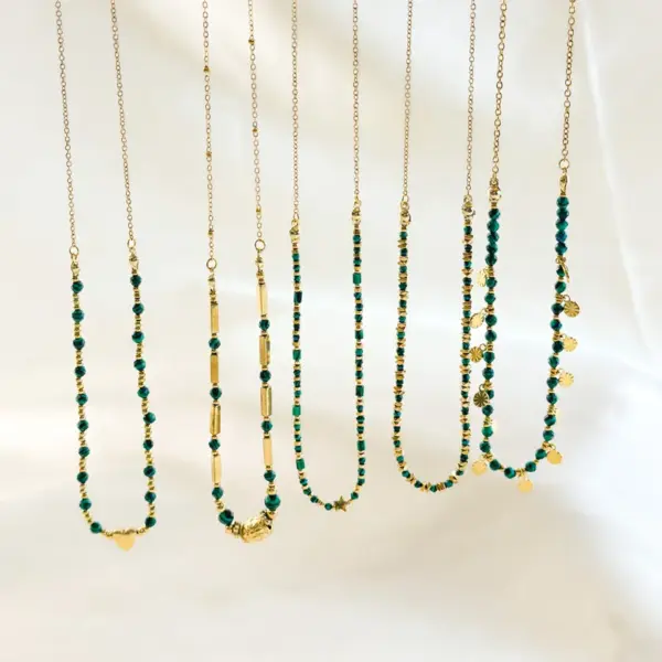 Wholesale Retro Geometric 304 Stainless Steel Malachite Necklace In Bulk