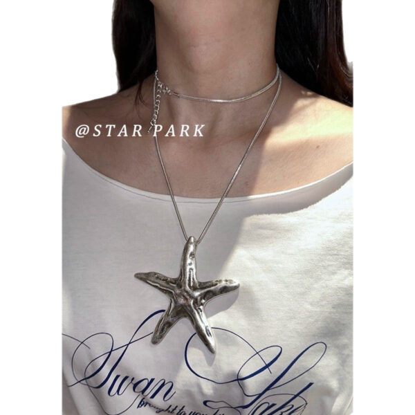Wholesale New American Style Retro Spice Starfish Pendant Necklace Long Big Star Jewelry Heavy Industry