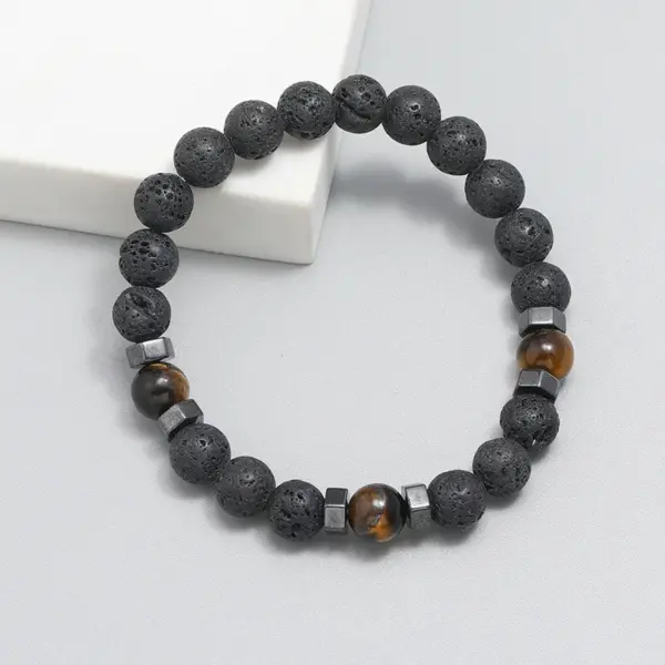 Wholesale Simple Style Geometric Volcanic Rock No Inlaid Beaded Chain Bracelets In Bulk